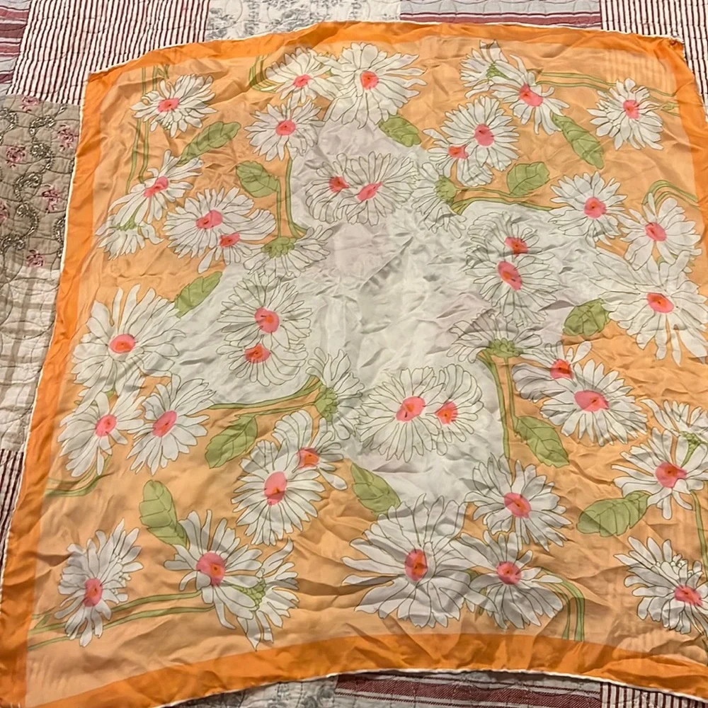 Vintage MCM Vera Neumann ladybug daisies silk scarf square 25”
